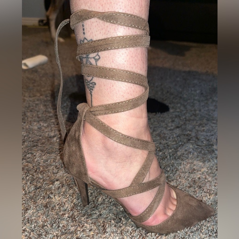 Tan lace up high heels
